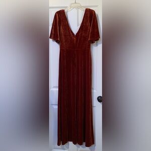 NWT Brick Red 14 DoubleV-Neck Flutter Sleeves Stretch Velvet